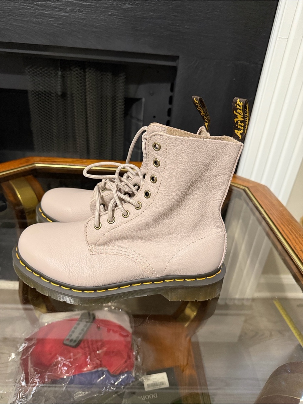 Dr. Martens Pale Pink Leather Lace-Up Boots